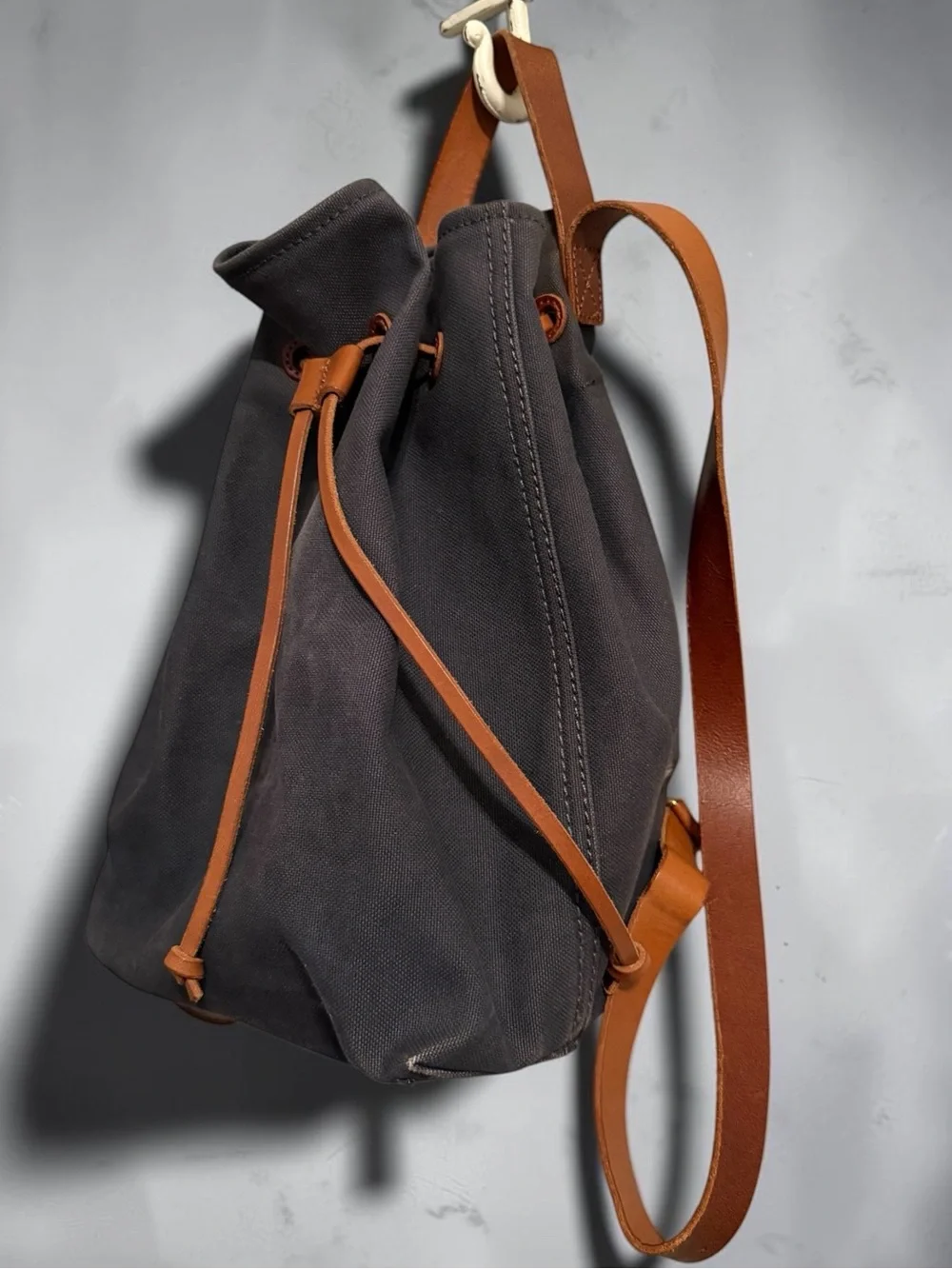 Madewell Canvas Somerset Backpack in Washed Out Gray and Brown Leather